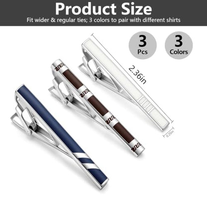 GWD Stainless Steel Tie Clips for Men Classic Tie Bar Clip Set | Ideal Gift for Father, Husband, Boyfriend, Business, Wedding, Tie clip With Gift Box - style: 3pcs-1