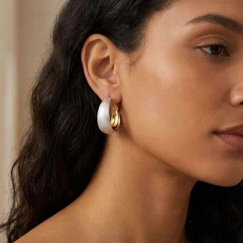 Sonateomber Gold Chunky Crystal Hoop Earrings for Women, Trendy Statement Sparkly CZ Rhinestone Thick Open Hoops Earings Hypoallergenic Wedding Prom Everyday Accessories Fashion Jewelry Gift - color: Gold White