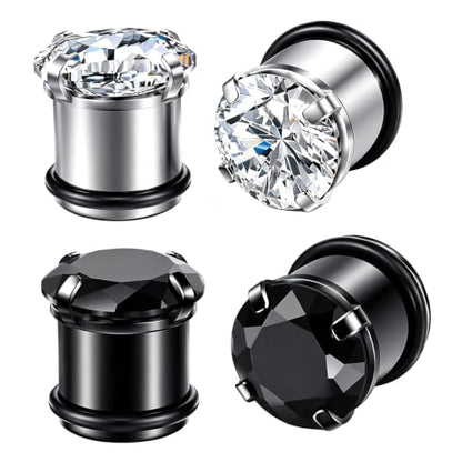 YOFANST 6pcs-12pcs Stainless Steel Clear Black Zircon Ear Tunnels Clear CZ Ear Stretcher Expander Piercing Diamond Gauge Plugs Set 8g-5/8 inch - color: 4pcs, 00g(10mm)