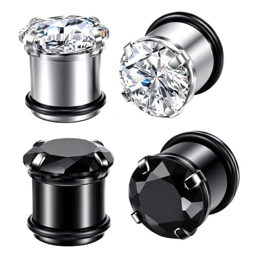 YOFANST 6pcs-12pcs Stainless Steel Clear Black Zircon Ear Tunnels Clear CZ Ear Stretcher Expander Piercing Diamond Gauge Plugs Set 8g-5/8 inch - color: 4pcs, 1/2"(12mm)