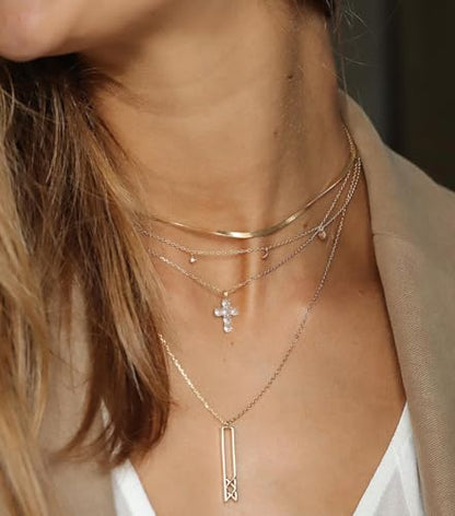 NUZON Sunburst Heart / 2-Tone Interlocking/CZ Evil Eye/Single Pearl/Love Heart Pendant Necklace for Women 14K Gold Chain Necklace Chunky Statement Jewelry - color: CZ Cross