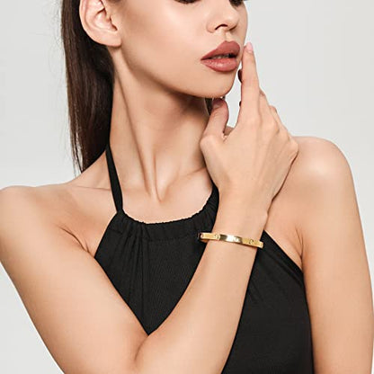 PDWZNBA 18K Gold-Plated Love Friendship Bracelets Trendy Stainless Steel Bangle Jewelry Gifts for Women - style: Cross-Gold
