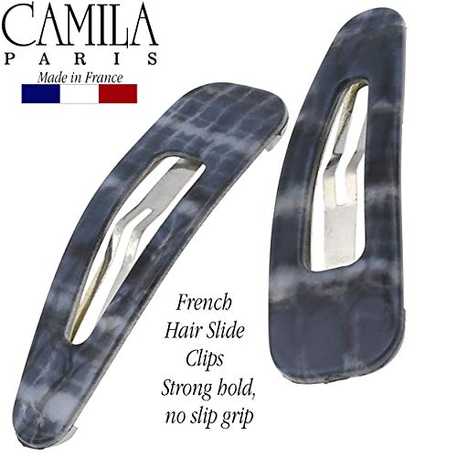 Camila Paris CP3094 French Hair Barrettes Clips, Snap Hair Slides Clic Clac for Women, Styling Girls Side Slide-in Metal Snap Pin Hair Accessories for Women. Strong Hold, No Slip Grip, Made in France - color: Gray 2"