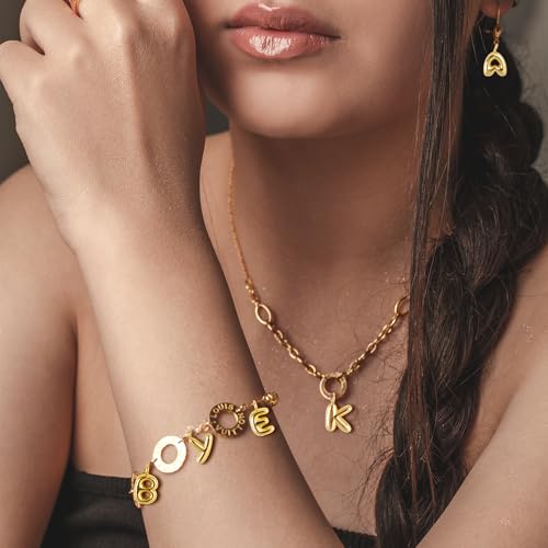 Starry 52pcs Gold Bubbled A-Z Alphabet Letters Charms for Jewelry Making Gold Chunky Bubble Initial Letter Charm Pendant Beads Trendy Bubble Glitter Pendants for Women Bracelet Necklace Choker Making