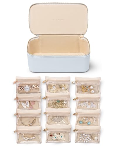 VLANDO Jewelry Travel Case,Travel Jewelry Organizer with Clear Velvet Jewelry Bags 12Pcs Zipper Pouch for Women Girls-Baby Blue - color: D.12PCS Baby Blue