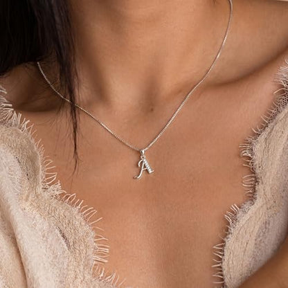 Initial Necklace for Women, 14K Gold Silver Plated Box Chain Letter Pendant, Trendy Name Necklace, Dainty Personalized Charm Jewelry Gift for Her - color: Silver, style: C