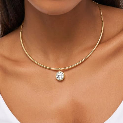 14K Gold Plated Collar Choker Necklace for Women Charm Jewelry | Trendy Dainty Statement Fashion Cubic Zirconia Pendant Necklace - color: 89A