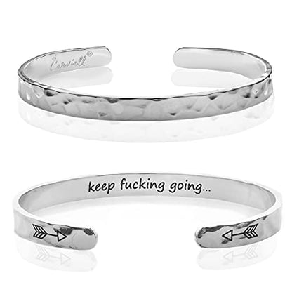 Carviell Bracelet - Gifts for Women – Inspirational, Friendships, Love, Mom, Daughters, Sisters, Christian, Graduations, Memorials & Wedding Gifts – 100+ Phrases – Stainless Steel, Gift Ready - color: BADASS GIFT - Keep f##king going