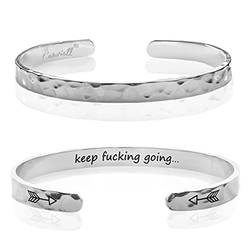 Carviell Bracelet - Gifts for Women – Inspirational, Friendships, Love, Mom, Daughters, Sisters, Christian, Graduations, Memorials & Wedding Gifts – 100+ Phrases – Stainless Steel, Gift Ready - color: BADASS GIFT - Keep f##king going