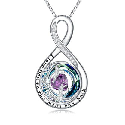 TOUPOP Birthstone Necklace for Women 925 Sterling Silver Moon and Star Pendant Necklaces I Love You to the Moon and Back Jewelry Anniversary Birthday Gifts for Her Wife Girlfriend Mom - color: 02-Feb-Amethyst