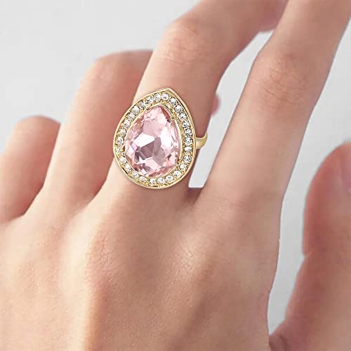 Womens Africa 18k Gold Plated Jewelry Set Crystal Rhinestones Petals Teardrop Cluster Bib Statement Necklace Link Bracelet Dangle Earrings Ring for Prom - color: 08-Pink Gold-Plated-Base