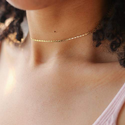 MEVECCO Dainty Choker Necklaces for Women, Beaded and Multi-Row Chains | 14K Gold Plated Brass, Select Silver Plated Brass Options, Polished And Textured Profiles For Everyday Styling - style: Plain Mariner Chain