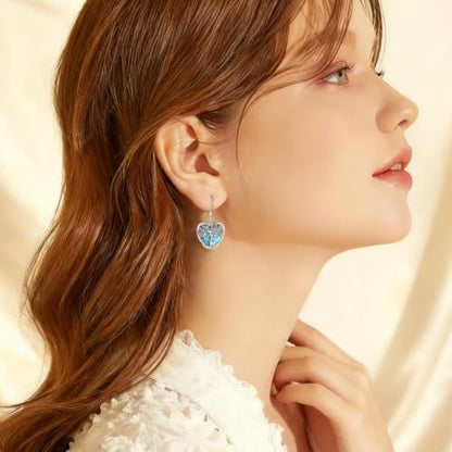 AEONSLOVE Tree of Life Crystal Earrings with Sterling Silver Ear Hooks, Dangle Drop Tree Earrings Gifts for Women - style: A01-Turquoise-Heart