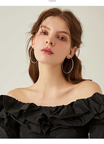 Chic 925 Sterling Silver Big Hoop Earrings Minimalist Round Circle Endless Large Huggie Hoops Statement Earrings 50/60/70/90mm Hypoallergenic Fashion Jewelry Gifts for Women Girls - style: 70mm