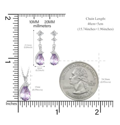 immobird 925 Sterling Silver Infinity Birthstone Jewelry Set Teardrop | Birthstone Necklace and Earring Set, Small Pear-shape Pendant, Drop Earring, Timeless Gift for Her, Daily Wear, Nice Gift Box - color: 02-Feb.
