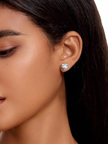 FindChic 2 Carat Birthstone Stud Earrings for Women, Round/Heart/Princess Cut Stud Earrings, Hypoallergenic Studs with 925 Sterling Silver Posts, 12 Months Birthday Jewelry Gift - color: 04. April-Diamond(Heart Cut)