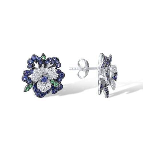 Santuzza Sterling Silver Gemstone Flower Earrings for Women - color: [A]Peony-Blue(Stud)