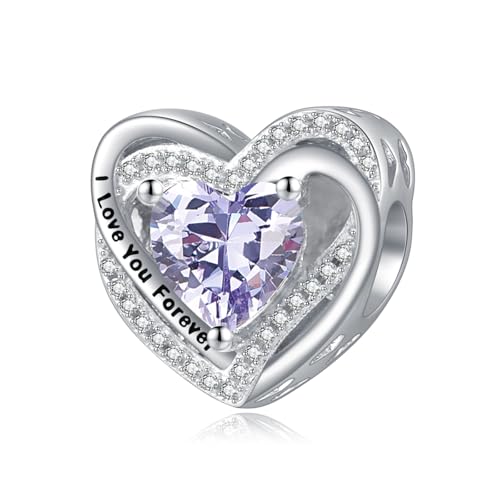 Heart Birthstone Charms for Bracelets, 925 Sterling Silver Women Bead Charms for Charm Bracelets Necklace, Mother's Day Birthday Anniversary Jewelry Gifts for Wife Mom Grandma Daughter - style: Bead - June - Alexandrite