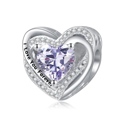 Heart Birthstone Charms for Bracelets, 925 Sterling Silver Women Bead Charms for Charm Bracelets Necklace, Mother's Day Birthday Anniversary Jewelry Gifts for Wife Mom Grandma Daughter - style: Bead - June - Alexandrite