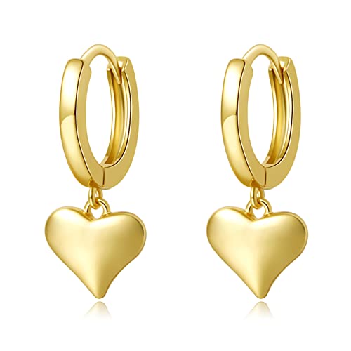 DAILY VIBES Cute Gold Mini Dangle Huggie Hoop Earrings for Women Trendy | 14K Gold Plated, Dainty Cubic Zirconia, Small Hoop Earrings with Charm Drop, Jewelry Gift for Women Ladies - color: Mini Heart A