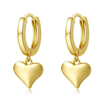 DAILY VIBES Cute Gold Mini Dangle Huggie Hoop Earrings for Women Trendy | 14K Gold Plated, Dainty Cubic Zirconia, Small Hoop Earrings with Charm Drop, Jewelry Gift for Women Ladies - color: Mini Heart A