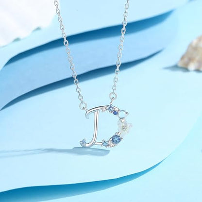 VIKI LYNN Initial Necklace for Women 925 Sterling Silver Initial A to Z Letter Pendant Necklace with Blue Flower Cubic Zirconia Birthday Engagement Gift for Women,Mom, Couple - style: Letter D