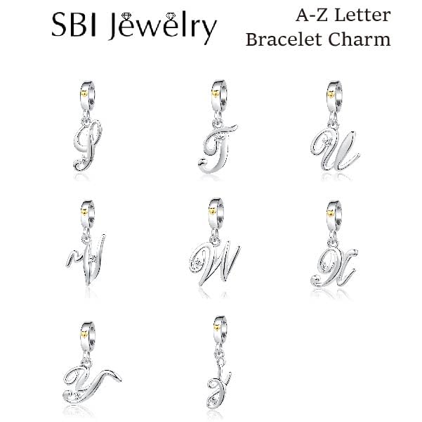 Silver Initial A-Z Letter Charm Compatible Pandora Charm Bracelets for Women Jewelry - style: M