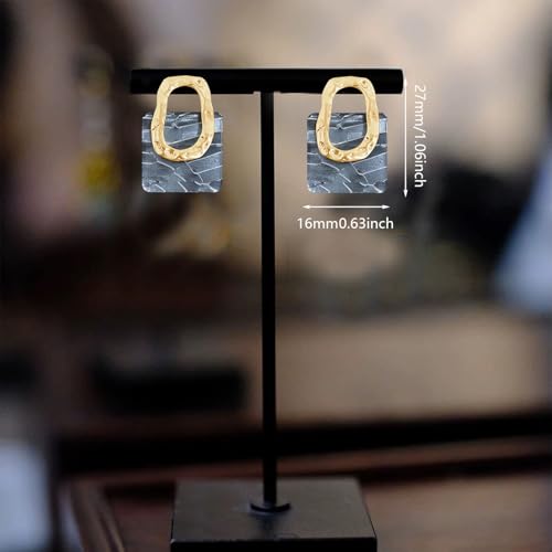 70s 80s Acrylic Hollow Round Geometric Dangle Drop Earrings Retro Square Oval Stud earrings For Women - style: Grey