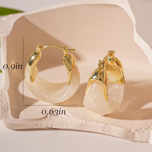 Chunky Brown Resin Hoop Earrings for Women Small Gold Huggie Square Design Trendy Minimalist Jewelry Trendy Wear Gift - color: A2:White Hoop Earrings