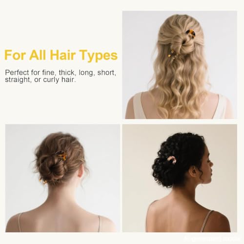 4 PCS French Tortoise Shell Hair Pins for Women | 4.1 & 5 Inch 2 Sizes Lightweight U Shaped Hair Forks for Thick Fine Hair, Acetic Hairpin for Updos, Buns & Twist Hairstyles
