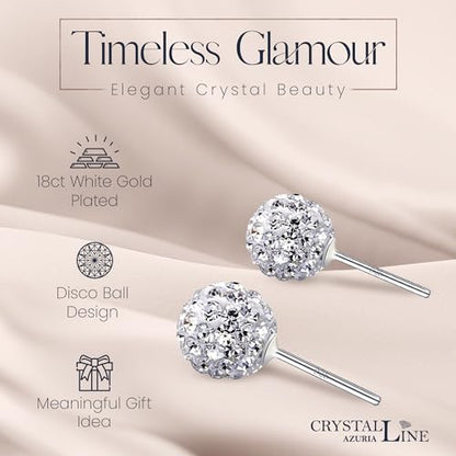 925 Sterling Silver Woman Earrings with Box Disco Ball White Crystals Dangle Hook Stud Earrings for Women - size: 8 mm