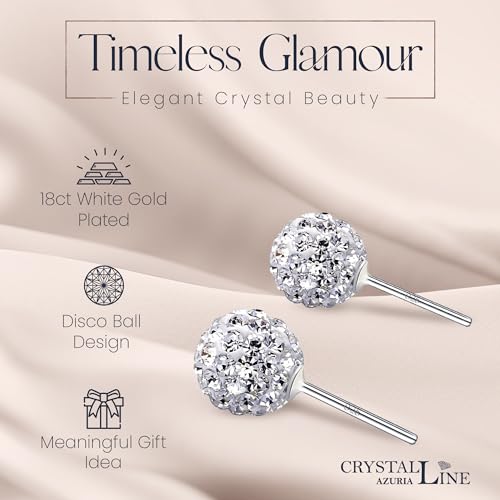 925 Sterling Silver Woman Earrings with Box Disco Ball White Crystals Dangle Hook Stud Earrings for Women - size: 6 mm