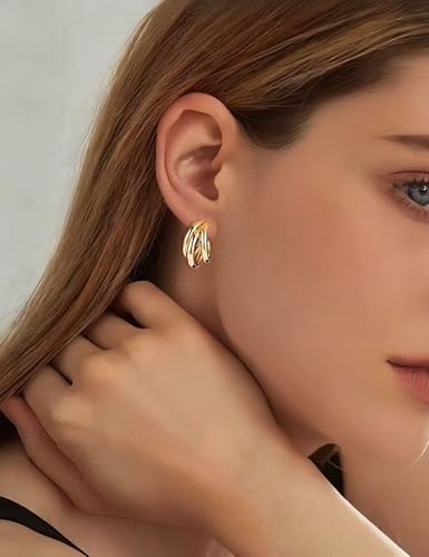 13 Pairs Clip on Earrings for Women Chunky Non Pierced Hoop Earrings CZ Pearl Knot Croissant Tube Twist Stud Hoop Clip on Earring Set Fake Earrings Clips Jewelry 14K Gold Silver Plated - color: Gold
