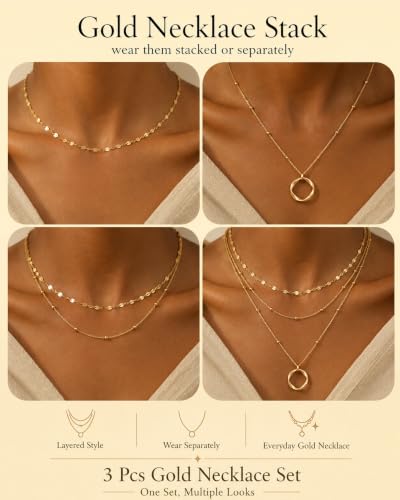 3 Pcs 14K Gold Plated Layered Gold Necklaces Stack for Women Pendant Set | Stackable Layering Design,Lightweight Fit,Tarnish-Resistant Finish,Adjustable Size,Less Tangling,Pretty Gift Jewelry - color: Gold CZ Cross