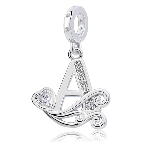 925 Sterling Silver Letter Charms for Pandora Bracelets Silver Letter A Alphabet Charm Initial Dangle Charms Beads Jewelry Gift for Women - style: Dangle Letter Charm A