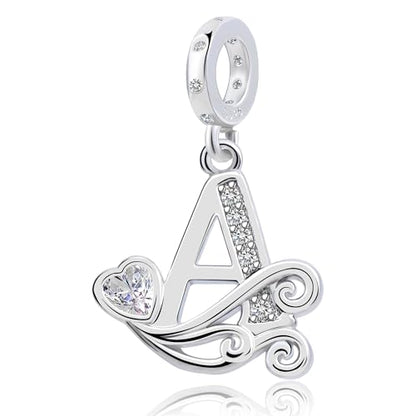 925 Sterling Silver Letter Charms for Pandora Bracelets Silver Letter A Alphabet Charm Initial Dangle Charms Beads Jewelry Gift for Women - style: Dangle Letter Charm A