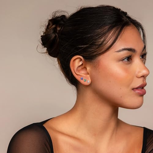 20G/18G/16G Flat Back Earrings Tiny Nose Stud, Cartilage Earring Threadless Tragus Helix Stud Conch Piercing Jewelry - color: CZ Flower(gold 3pcs), size: 20 gauge (0.8mm post)