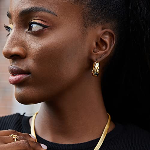 FRUMOS 18K Gold Plated Chunky Hoop Earrings for Women Fashion Thick Gold Hoops Set Jewelry for Birthday Christmas Gifts - color: Gold Double Loop Hoop