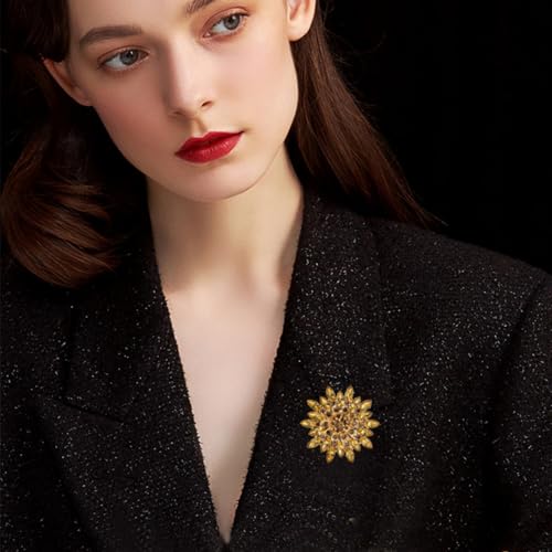 Rhinestone Flower Brooch Pin for Women Fashion Sparkling Crystal Sunflower Floral Brooch Floral Lapel Pins Fashion Wedding Jewelry Gifts - color: Gold
