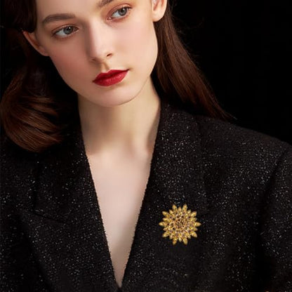 Rhinestone Flower Brooch Pin for Women Fashion Sparkling Crystal Sunflower Floral Brooch Floral Lapel Pins Fashion Wedding Jewelry Gifts - color: Gold