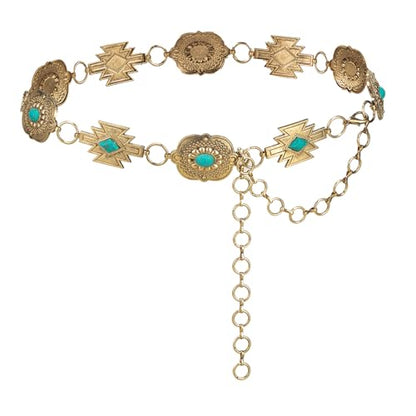 ILuvatar Western Metal Concho Belt for Women Cowgirl Waist Chain for Women Dress Pants Adjustable - color: Gold-f32
