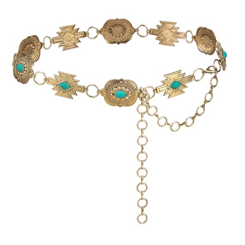 ILuvatar Western Metal Concho Belt for Women Cowgirl Waist Chain for Women Dress Pants Adjustable - color: Gold-f32