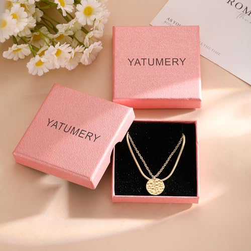 Layered Necklaces for Women 14K Gold Plated Stack Circle Pendant Trendy Long Chain Stackable Handmade Coin Necklace Set Dainty Gold Stacked Jewelry Gifts - color: Gold-2
