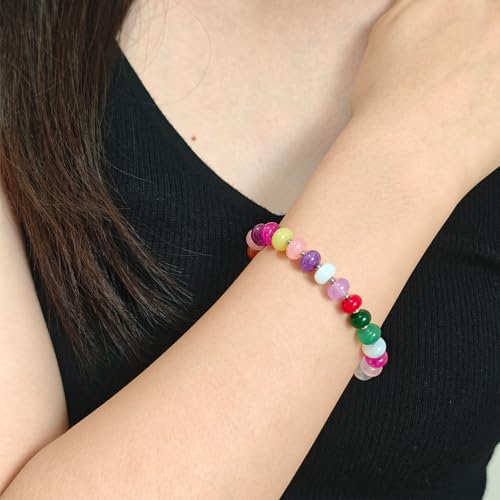Natural Healing Gemstone Bracelet Handmade Yoga Stretch Elastic Bracelet Stress Relief Crystal Jewelry for Men and Women - color: All things cute (Good Attitude), size: 5x8