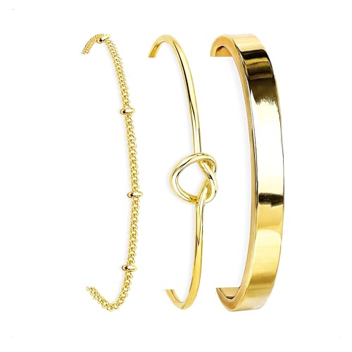 HERIER Gold Bracelets for Women 18k Gold Plated Bracelet Stack Bangle Cuff Bracelet Set for Women Non Tarnish Beaded/Paperclip/Cuban Link Chain Bracelets Jewelry for Women Trendy - style: Bangle Satellite3-Gold