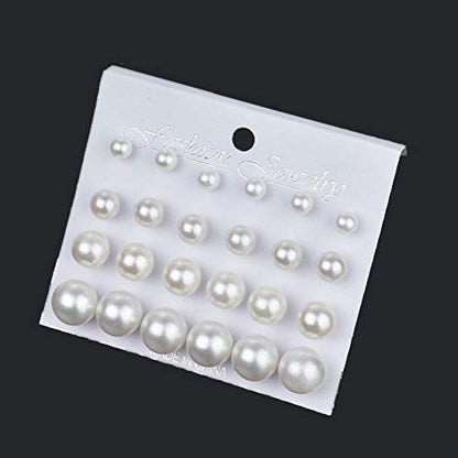 Pearl Earrings Studs for Women, White Pearl CZ Earrings Bridal Simulated Pearl Rhinestone Pearls Stud Earrings Jewelry Set for Wedding Birthday Christmas 12 Pairs - color: 9 Pairs