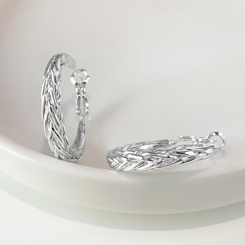 Hoop Earrings for Women, 14K Gold Sterling Silver Chunky Twisted Hoops Earring Hypoallergenic Ear Jewelry - color: 30mm-Silver