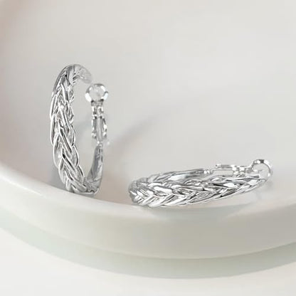 Hoop Earrings for Women, 14K Gold Sterling Silver Chunky Twisted Hoops Earring Hypoallergenic Ear Jewelry - color: 30mm-Silver