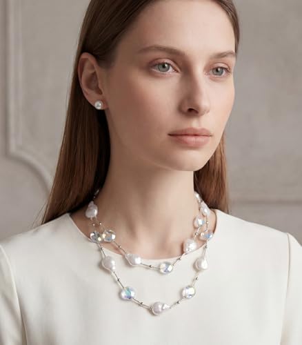 Errally Long Pearl Necklace and Earring Set Layered Pearl Beaded Necklaces for Women White Costume Jewelry Sets Gifts for Mom - color: 14-White
