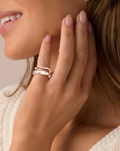 Gold Rings for Women Men Non Tarnish, Waterproof Chunky 14K Gold Plated Dainty Stackable Rings Trendy Statement Pinky Thumb Rings Engagement Eternity Wedding Band Ring Stacking Gold Jewelry Size 3 4 5 6 7 8 9 10 11 - color: Rose Gold, size: 5